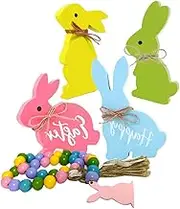 CORHAD Elegant Easter Bunny Table Tray Decoration Wooden Adornments Easter Bunny Decor for Home Celebration