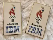 1996 Atlanta Olympics Lapel Pin, IBM Sponsor, Torch, White Enamel & Gold Tone