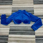 Adidas Originals x Jeremy Scott Women's Track Jacket Cropped Velour Top Blue L
