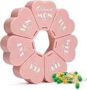 Upgrade Weekly Pill Organizer, Travel Medicine Organizer Large Compartments Arthritis Friendly, Cute Pill Box 7 Day, Daily Pill Box Organizer for Vitamins, Fish Oils(Pink-White Letter)