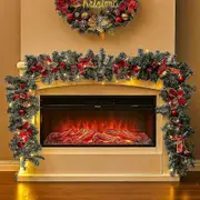 Led 9ft Pre Lit Christmas Garland With Lights Door Wreath Xmas Fireplace Decor 2.7M