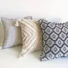 Mix Match Sofa Pillow Cases BOHO Black/Beige Fringe Tufted Cushion Cover 45S