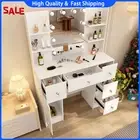 Vanity Makeup Dressing Table Set With Dimmable LED Lighted Mirror Stool Drawer