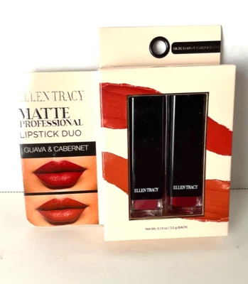 Ellen Tracy Matte Professional Lipstick Duo Guava & Cabernet Brand New
