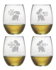Susquehanna Glass Funny Bunny Assortment Stemless Wine Glass (Set of 4)