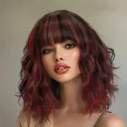 Synthetic Wavy Curly Bob Wig with Bangs Brown Mix Wine Red Short Hair for Wom...