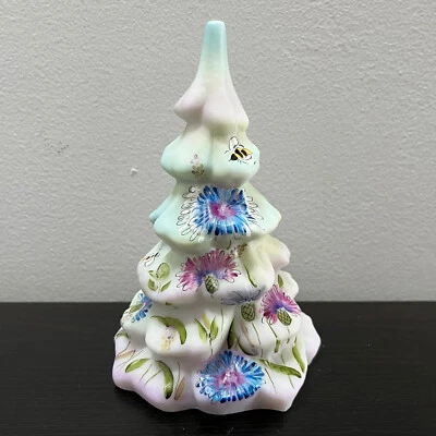 Fenton Glass Jadeite Green Cornflowers Christmas Winter Tree Bumblebee LE #24/35