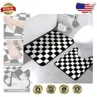Soft Checkered Bathroom Rug Set - 2 Piece, Quick Dry Non-Slip & Machine Washable