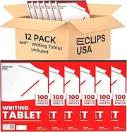 E-CLIPS USA Notepads, Unruled Writing Tablet, Note Pads 6 x 9, Small Notepads, Memo Pad, White, Chipboard Back, Writing Pad, Office Supplies, 100 Sheets Per Pad (12 Pack)
