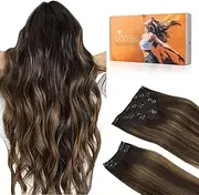 DOORES Hair Extensions Clip in Human Hair, Balayage Dark Brown to Chestnut Brown 16 Inch 9pcs 150g, Clip in Extensions Human Hair Remy Clip in Hair Extensions Natural Hair Extensions Thick Straight