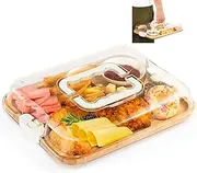 Portable Charcuterie Boards, Cheese Board Bamboowith Locking Lid,Handle and Compartments,Cheese Platter, Bamboo Cutting Board for Kitchen, Picnic, Camping, Party