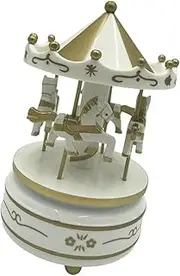 rockible Christmas Wooden Carousel Musical Box, Christmas Crafts Decoration Wind up Musical Box, White