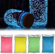 Glow in The Dark Sand 4 Bags 10g/Bag Reusable Luminous Sand Aquarium DIY Glow in The Dark Rocks Wishing Bottle Decorative Gravel for Home and Fairy Garden Decoration, Randomly Colored