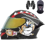 Full Face Motorcycle Street Bike Helmet with Motorcycle Gloves and Face Shield DOT/ECE Approved for Men and Women