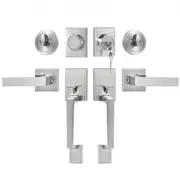 VEVOR Double Door Handle Set, Satin Nickel Square Door Lever, Heavy Duty Double Front Door Handle Set with Dummy, Double Door Lock Set with Reversible