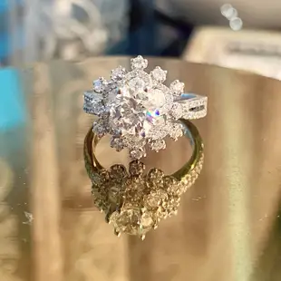 珠寶店購入  天然南非真鑽 一克拉 典雅高端設計訂製 圓鑽 鑽石 華麗戒台雪花設計視覺效果兩克拉主鑽1.10ct鑽戒戒指
