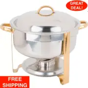 Choice 8 Qt Deluxe Round Gold Accent Soup Chafer Stainless Steel 13" x 161/2"