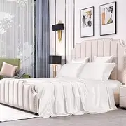 THXSILK 25 Momme Silk Sheets Set, Include 1x Fitted Sheet 1x Flat Sheet and 2X Pillowcases, Top Grade Mulberry Silk, Most Luxurious and Durable - Single, White
