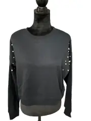FRESHMAN JUNIORS IMITATION PEARL SWEATSHIRT, Medium , BLACK