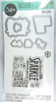 Sparkle Diamonds & Heart Sizzix Clear Stamp and Framelits Die Set 662683 NEW!