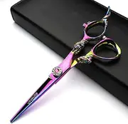 Professional 6.0 Inch Rainbow color Dragon Handle 440C Salon Hair Cutting Shear Thinning scissors, Perfect for Barber Stylist and Home Use(Cutting scissors)