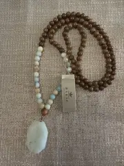 BARSE AMAZONITE AND WOOD Stone Pendant Necklace NWT