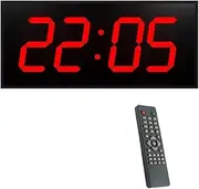 21 Inch 4 Digits Double Side Clock, Auto Dimmer, Alarm, Count Up/Down, Calendar and Thermometer, 8-Level Brightness, for Industrial Warehouse Cafeteria(Red)