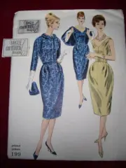 1960 VOGUE COUTURIER DESIGN #199-LADIES MOVIE STAR DRESS PATTERN w/LABEL 14 FF