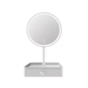 Supperstore Desktop LED Makeup Mirror Dressing Mirror Beauty Makeup Dormitory Fill Light Desktop Mirror with Light and Storage Box-White