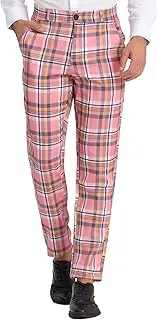 [Lars Amadeus] Men's Plaid Slacks Regular Fit Flat Front Work Prom Checked Pants