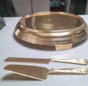 Gold Plateau Round Wedding Cake Stand Ribbed Nickel Plated FREE CAKE SERVERS