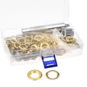 Grommet Kit 100 Sets Copper Eyelets with 3pcs Tools, 10mm Inside Dia. Gold Tone