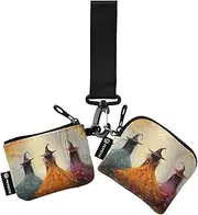 [XYMZR] Mini Zip Around Wristlet keychain Wallet Colorful Witchs Forest for Women Personalized Pattern Detachable Dual Pouch Wristlet Portable Wallet Phone Coin Purse, Multi-colored, One Size