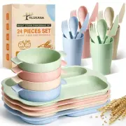 Hlukana 24 Pcs Wheat Straw Dinnerware Cutlery Set, Unbreakable Tableware Set,...