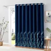 Melodieux Flower Embroidery Linen Wide Blackout Curtains for Patio Door Livin...