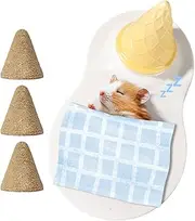 Hamster Bed - Cooling Mat Ceramic Hamster Bed,Cone Sleeping Pad with Teething Sticks, Pet Supplies Ferret Cage Accessories for Chinchilla Squirrel Small Animals