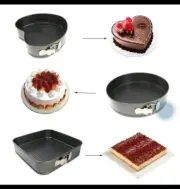 Set of 3 Cake Tin Round, Heart and Square Non-Stick Spring Form Loose Bottom