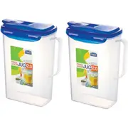 2x Lock & Lock 2L Water/Juice Jug Flip Lid 24cm Plastic Drink Storage Container