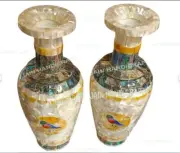 18" Marble Flower Vase Pot paua shell mother of pearl inlay home Art Collectible