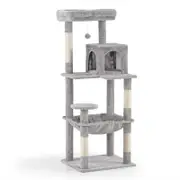 Petzly Cat Tree Tower Scratching Post Scratcher Condo House Bed 142cm Grey