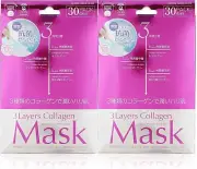 【2PCS SET】 w/tweezers JAPAN GALS 3 Layers Collagen Mask 30p x2 Moisture Skin box