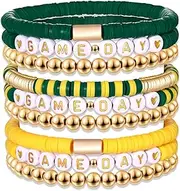 9 Pack Game Day Bracelets Stackable Heishi Beaded Stretchy Bracelet Preppy Jewelry Baseball Football Team Bracelets Sports Fan Accessories Gifts