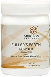 Fullers Earth Powder with Sandal Wood, Turmeric, Licorice and Rose by Merlion Naturals | Multani Mitti | 100gm/ 3.5OZ | 100% Natural, No Additives, No Preservatives