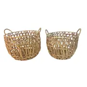2pc Maine & Crawford Poe Rattan/Bamboo Basket Set Round Storage Decor Natural
