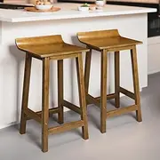 Furb Bar Stools Set of 2, Wooden Kitchen Stools, Counter Stools for Kitchen Island (Brown)