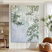 Hand-Painted Oil Painting - Bamboo Leaf Scenery Texture Modern Large Size Canvas Wall Art Painting,Sofa Background Living Room Bedroom Home Decorations,As Shown,150 X 200Cm(60''X80'')