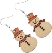 OHPHCALL Wood Snowman Christmas Earrings Minimalist Women's Drop Dangle Earring Snowman Design for Holiday Present