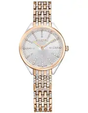 [Swarovski] Attract Watch Swiss Made Pav Crystal Bracelet Rose Gold Tone Mixed Metal Finish in White