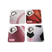 Set Of 8 ESPN Sports Coasters Bottle Openers NEW