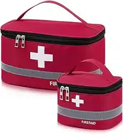 dogmoon First Aid Bag Empty, 2PCS Small/Large First Aid Emergency Organizer Bags, Portable Empty Medicine Bags, Medicine Travel Storage Bag Portable First Aid Box for Outdoor Camping Travel Work(Red